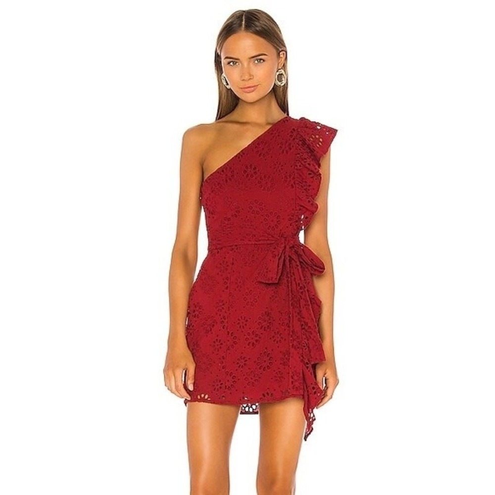 Lovers + Friends Seana Red Eyelet Mini Dress Small Boho Party Coquette Romantic